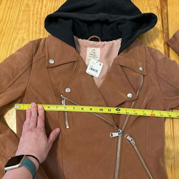 Free People We The Free Harriet Hooded Vegan Leather Moto Jacket Chocolate XS - Picture 9 of 14